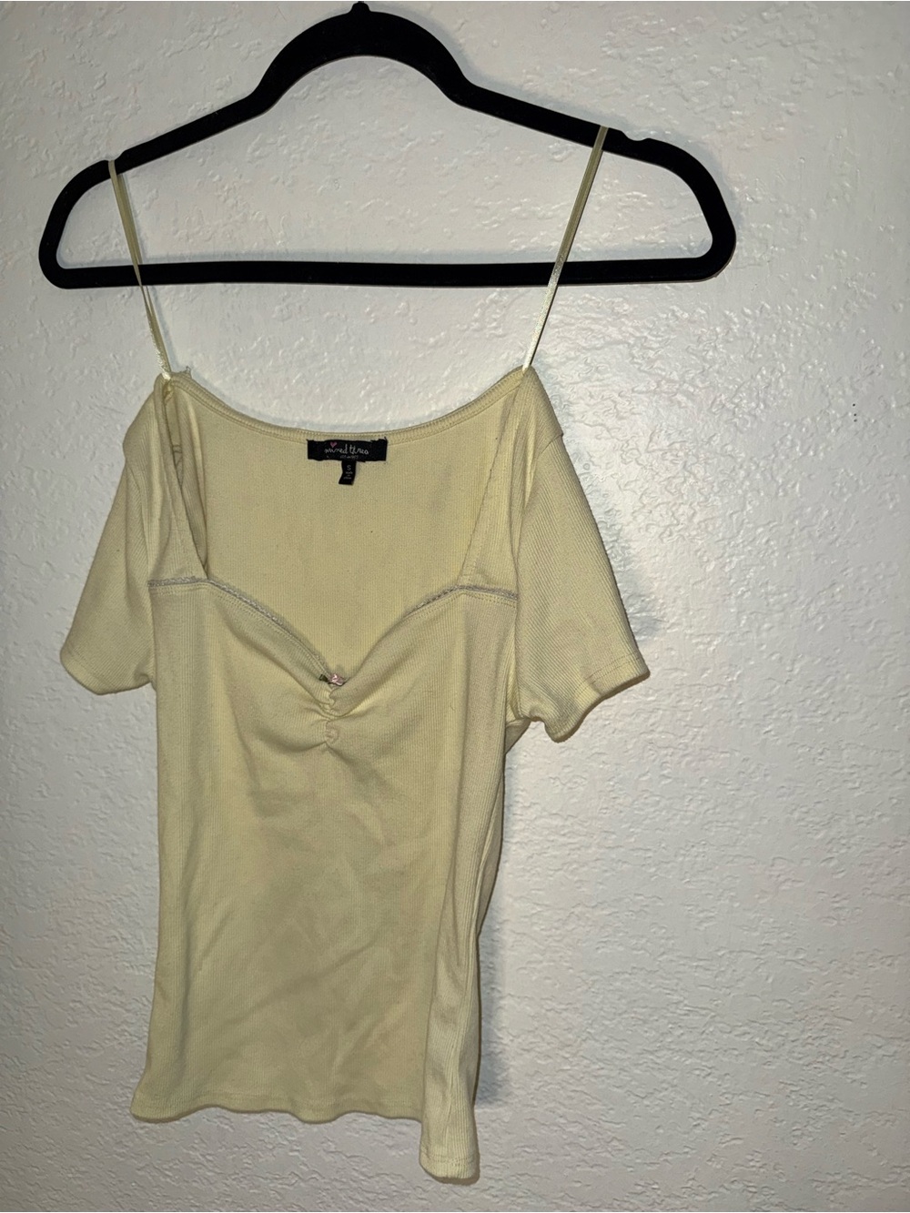 Women’s Cream Short Sleeve Ribbed Knit Top
